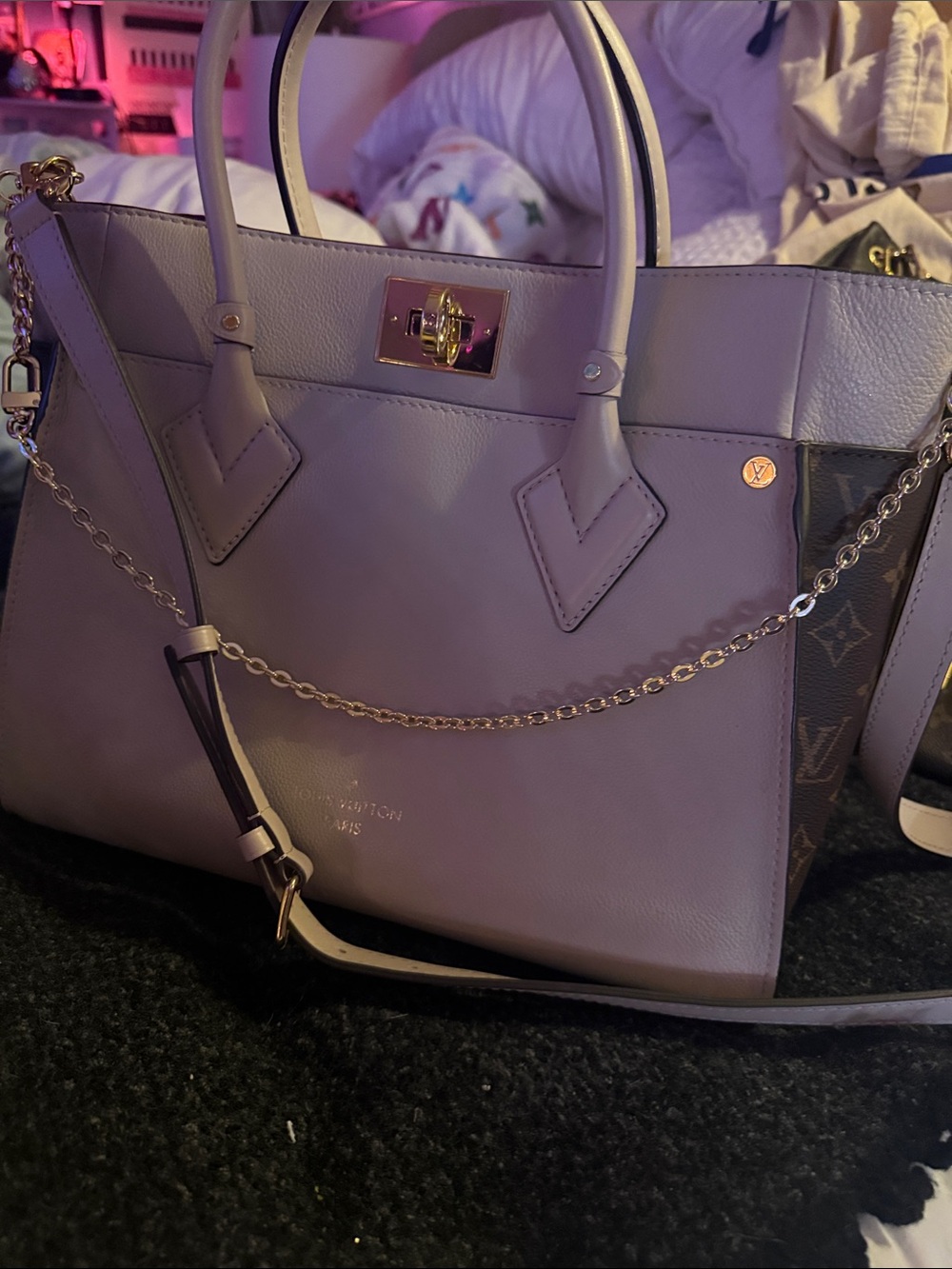 Louis Vuitton LV on my side MM Monogram Canvas Tote with Gold Hardware